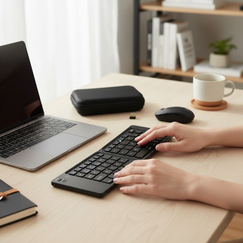 Foldable Bluetooth Keyboard Mouse Combo Rechargeable Wireless Travel USB-C